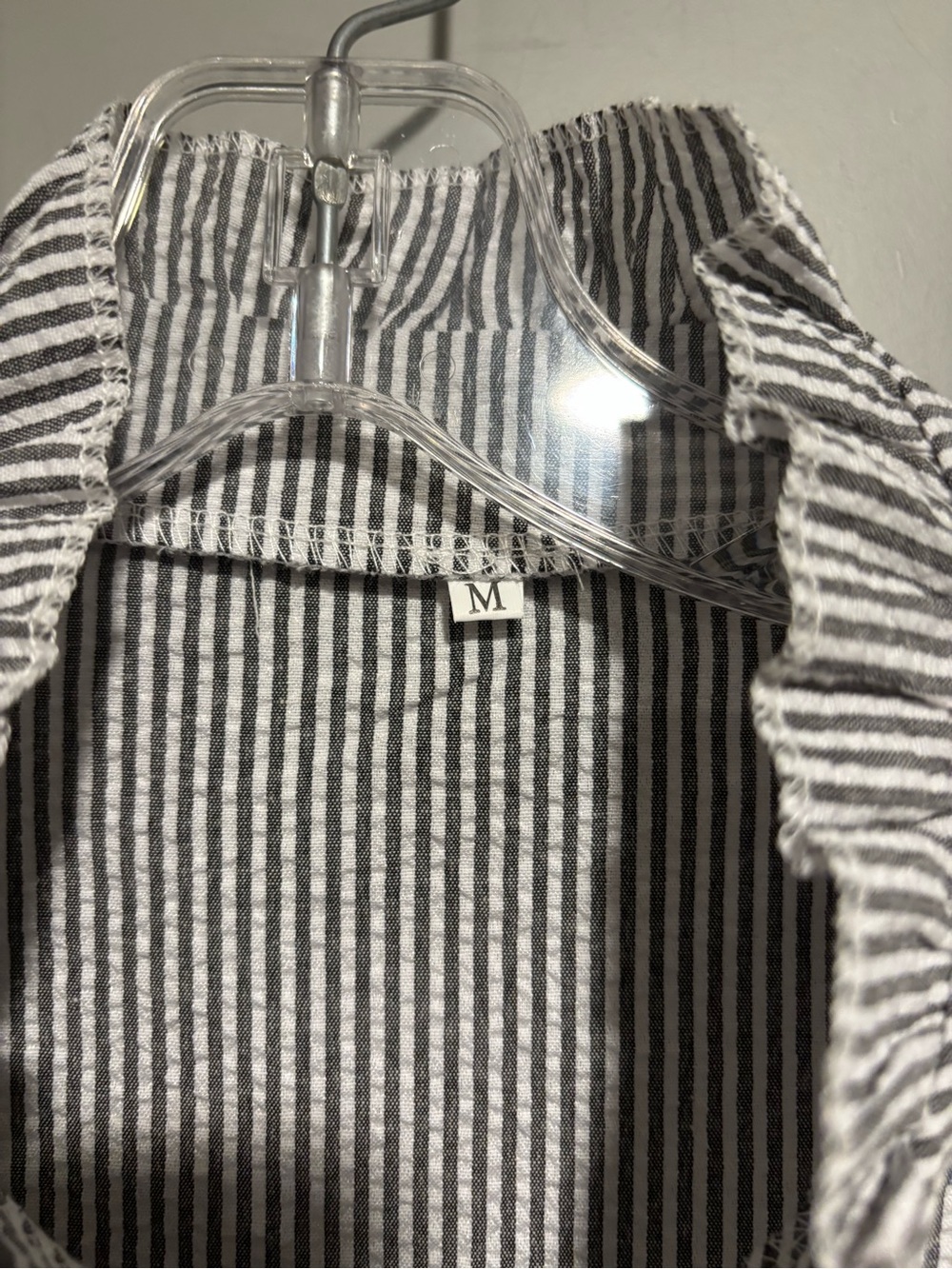 Striped Ruffle-Front Long Sleeve Shirt - Black & White - Picture 3 of 6